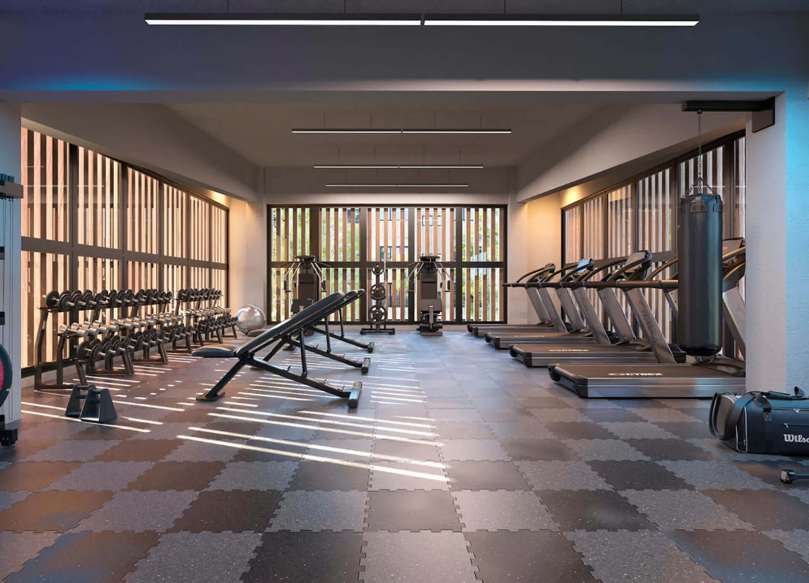Brisas de las Colinas 5 gym with machines and rubber flooring