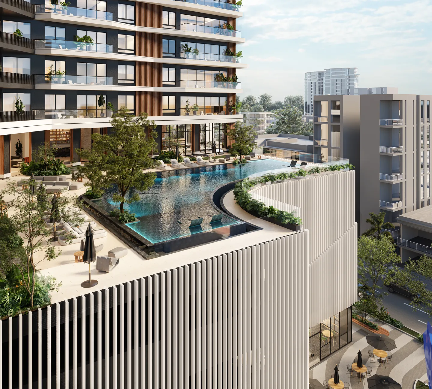 Torre Parkside social-level infinity pool seen from above