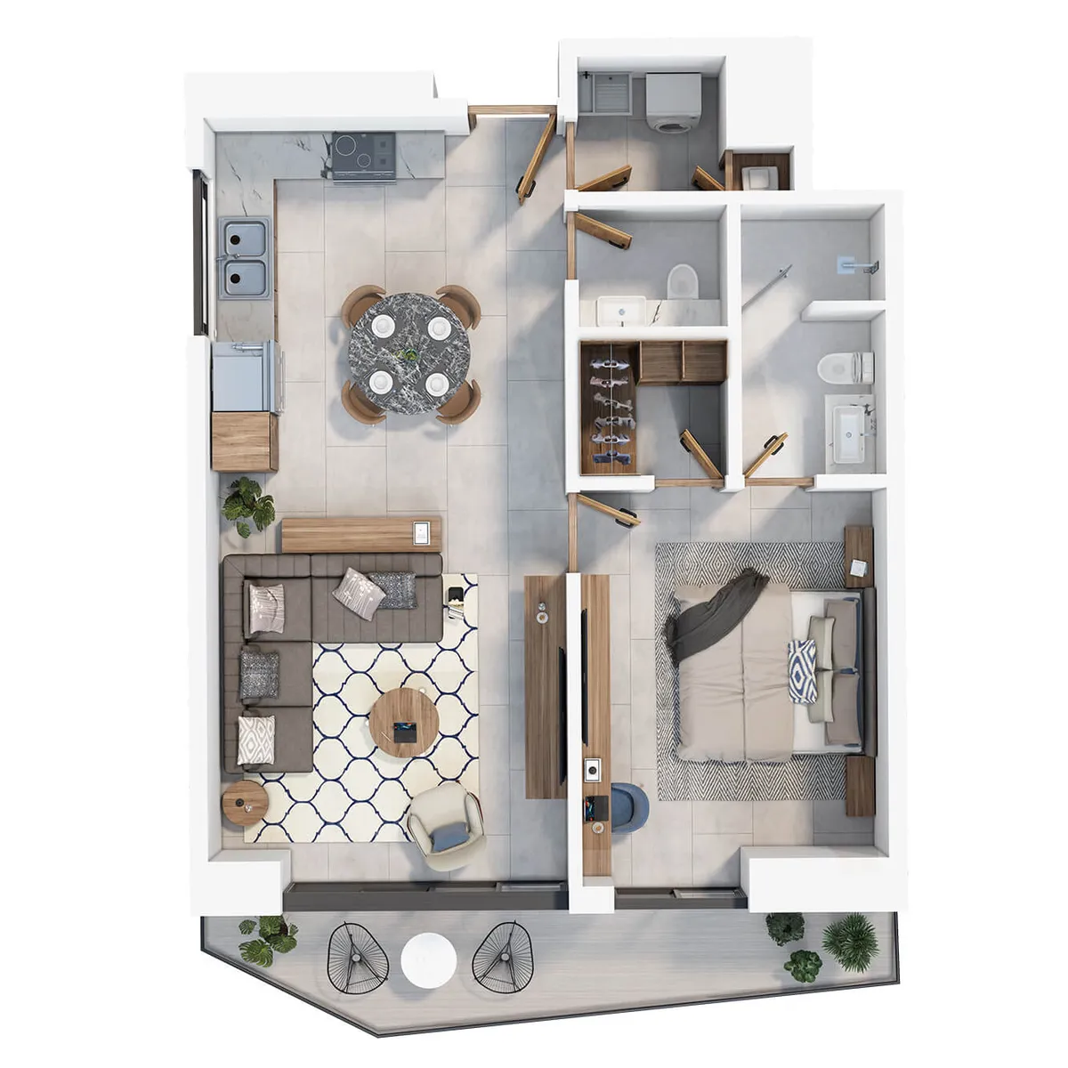 Floor plan of the 1-bedroom apartment at Torre Parkside