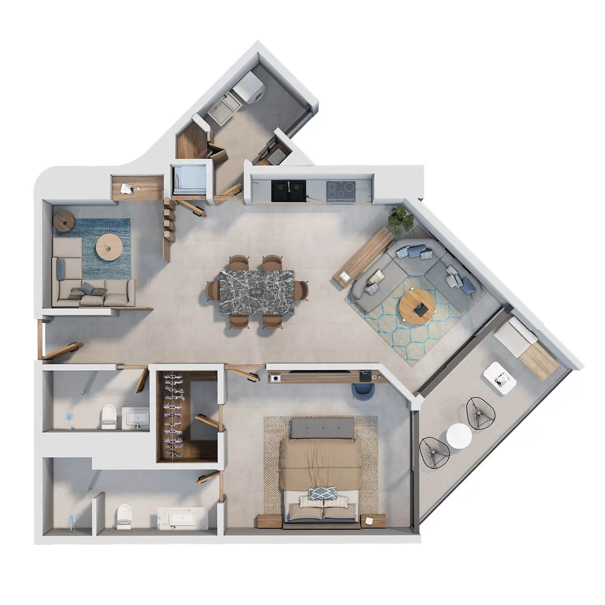 Floor plan of the 1-bedroom + study apartment at Torre Parkside