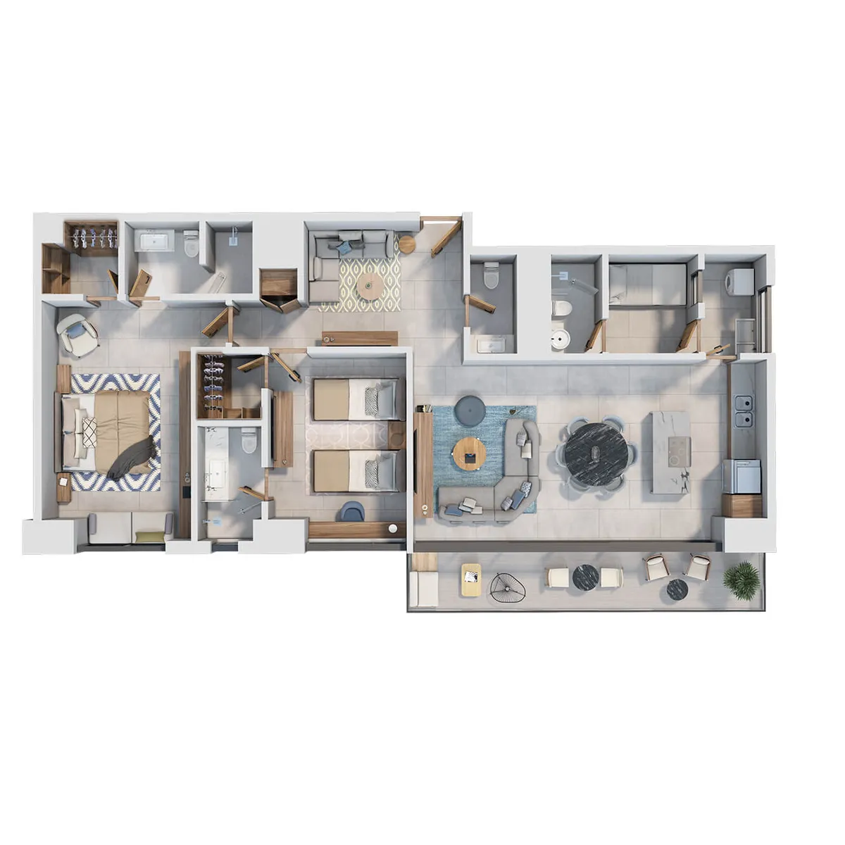 Floor plan of the 2-bedroom apartment at Torre Parkside