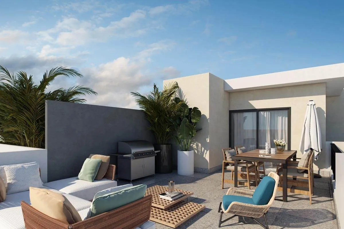 Rooftop terrace with outdoor lounge and dining area